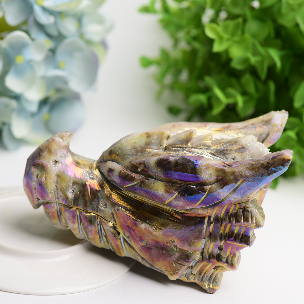 5.2-Inch Aura Druzy Crystal Dragon Head Carving