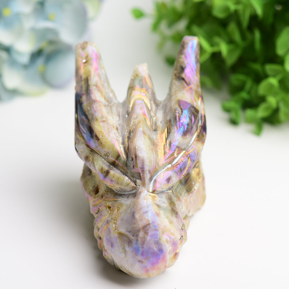 5.2-Inch Aura Druzy Crystal Dragon Head Carving