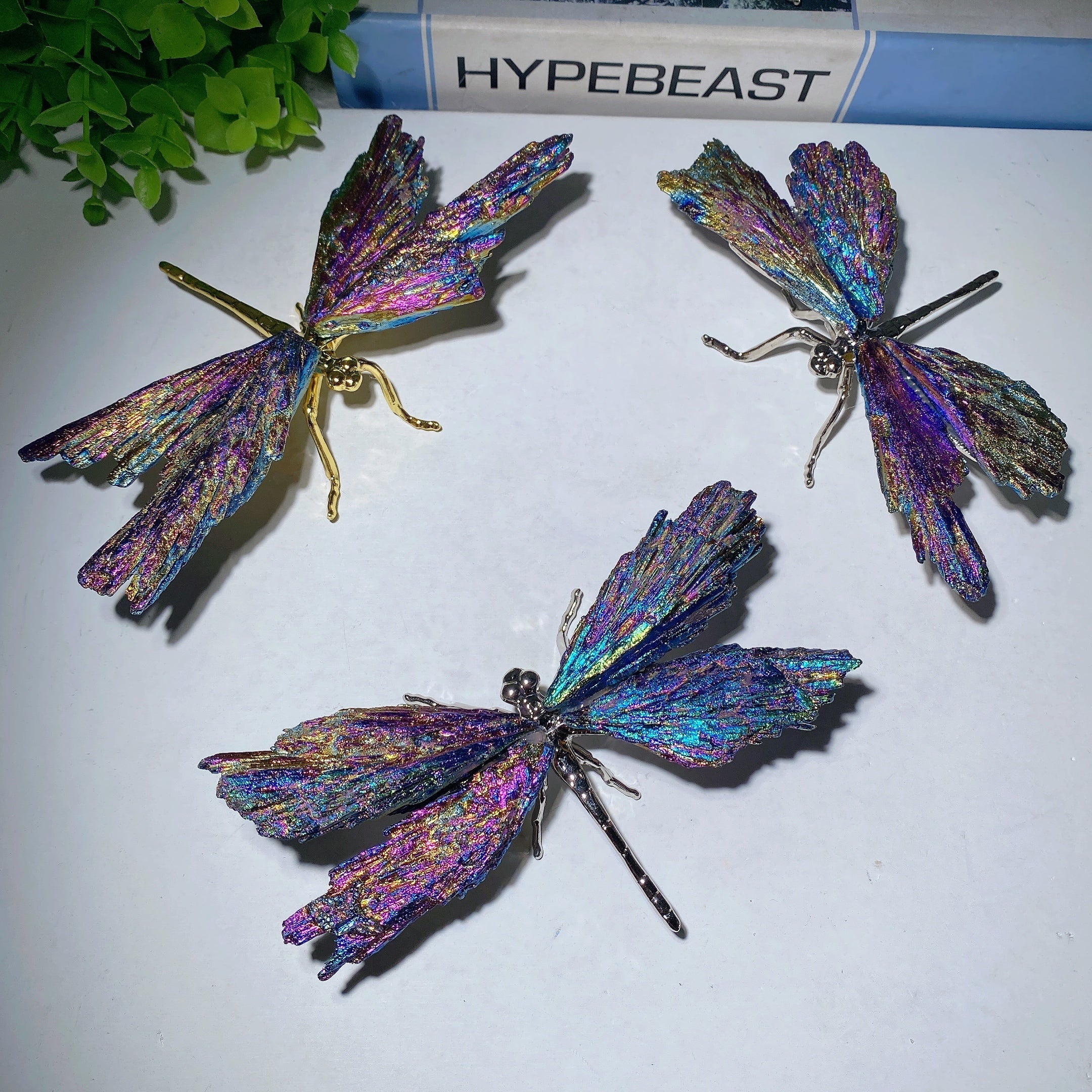 5.2 inch Aura Kyanite Dragonfly Crystal Figurine for Healing