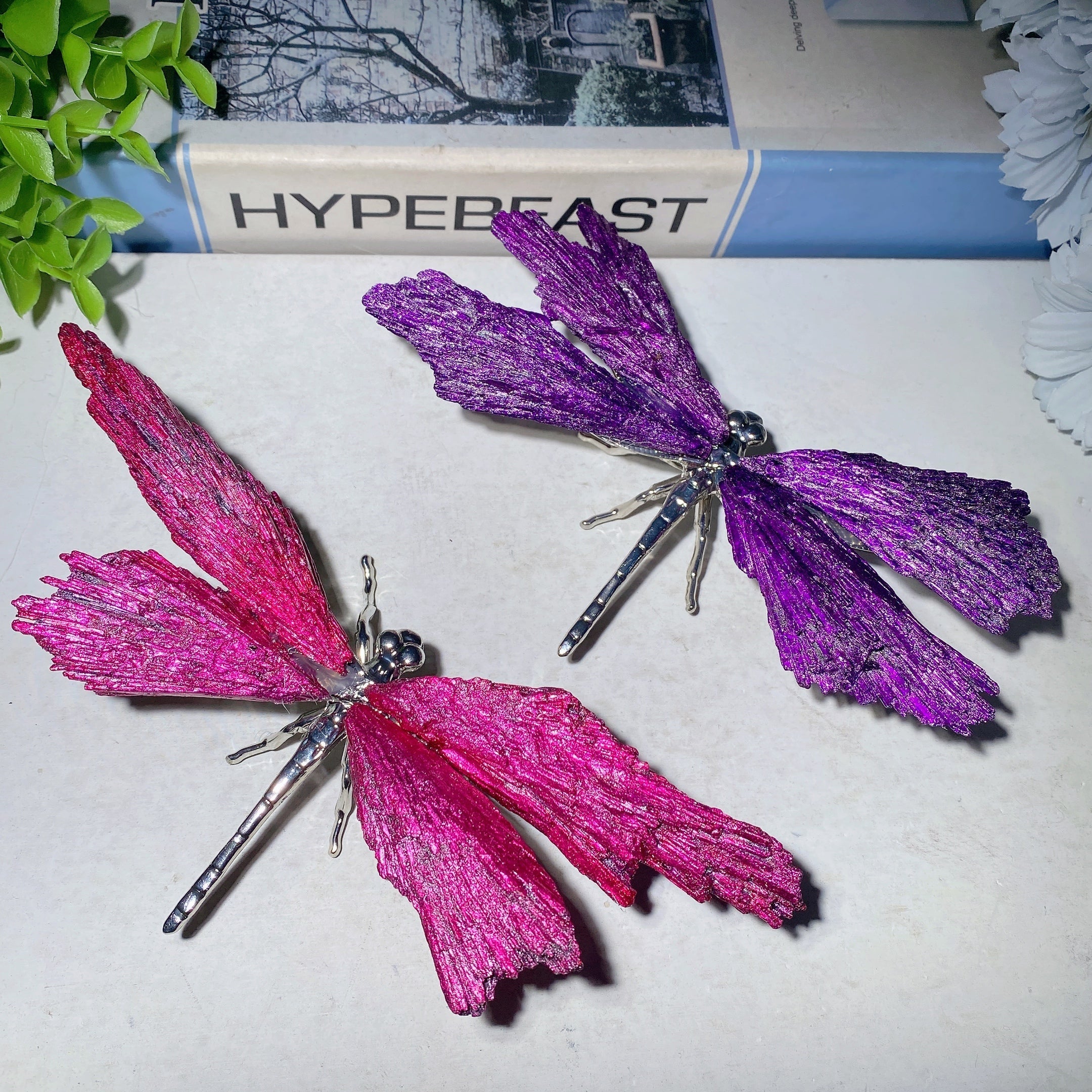 5.2 inch Aura Kyanite Dragonfly Crystal Figurine for Healing