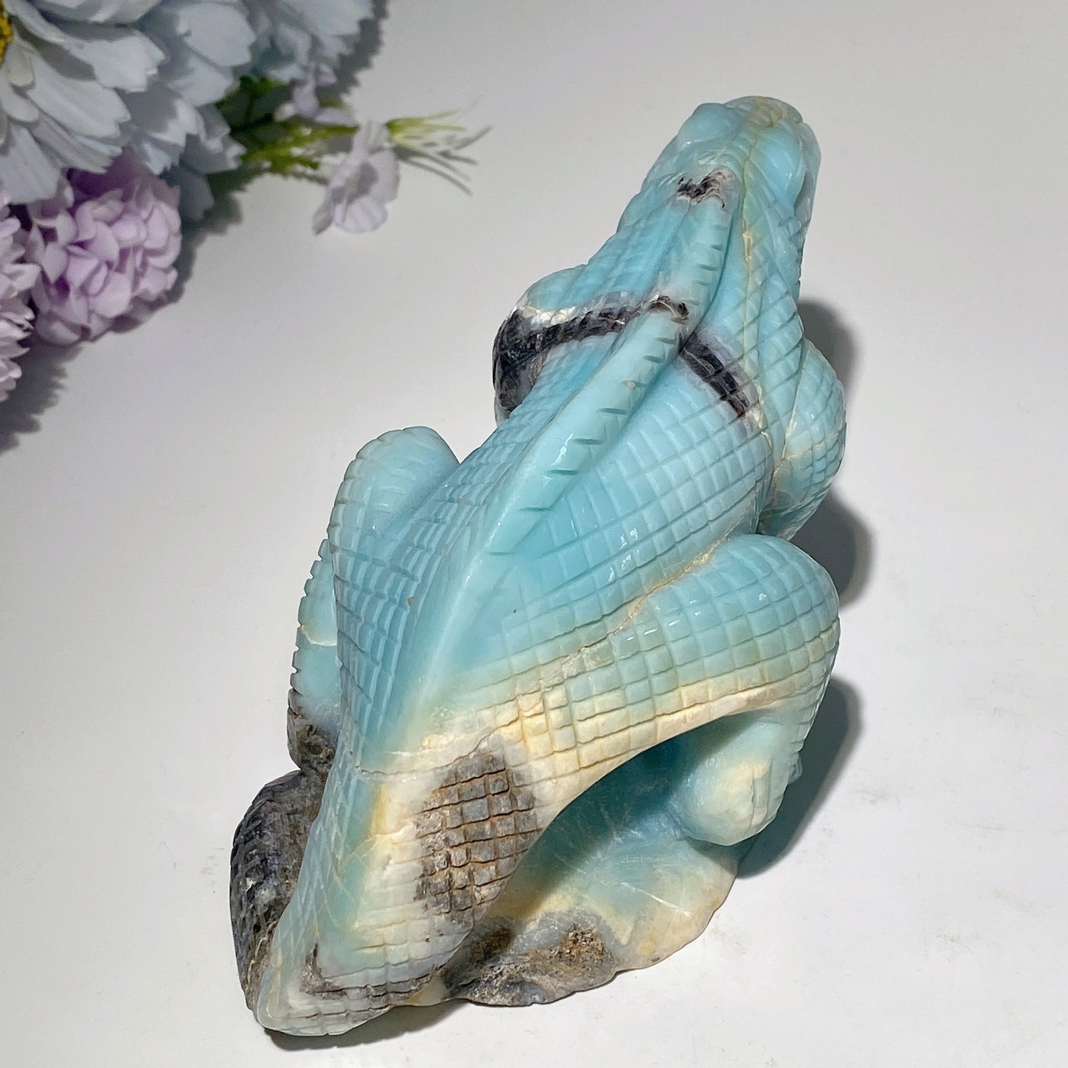 5.4" Sky Blue Crystal Lizard Carving Healing Sculpture