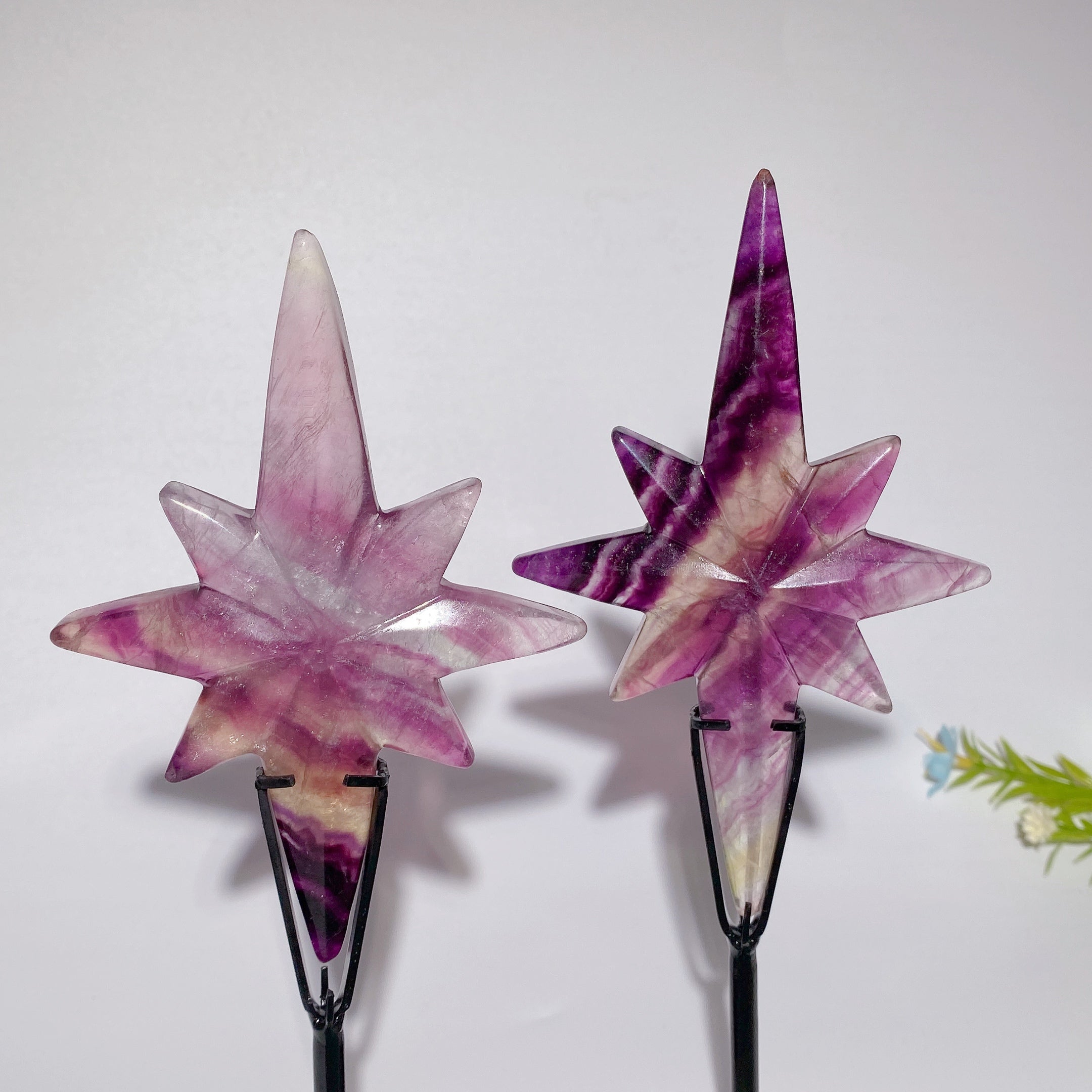 5.5in Fluorite & Clear Quartz Crystal Figurine with Stand