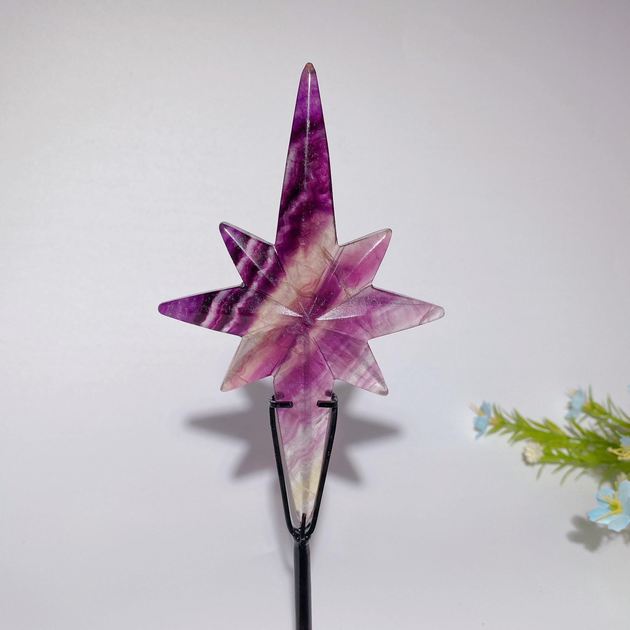5.5in Fluorite & Clear Quartz Crystal Figurine with Stand