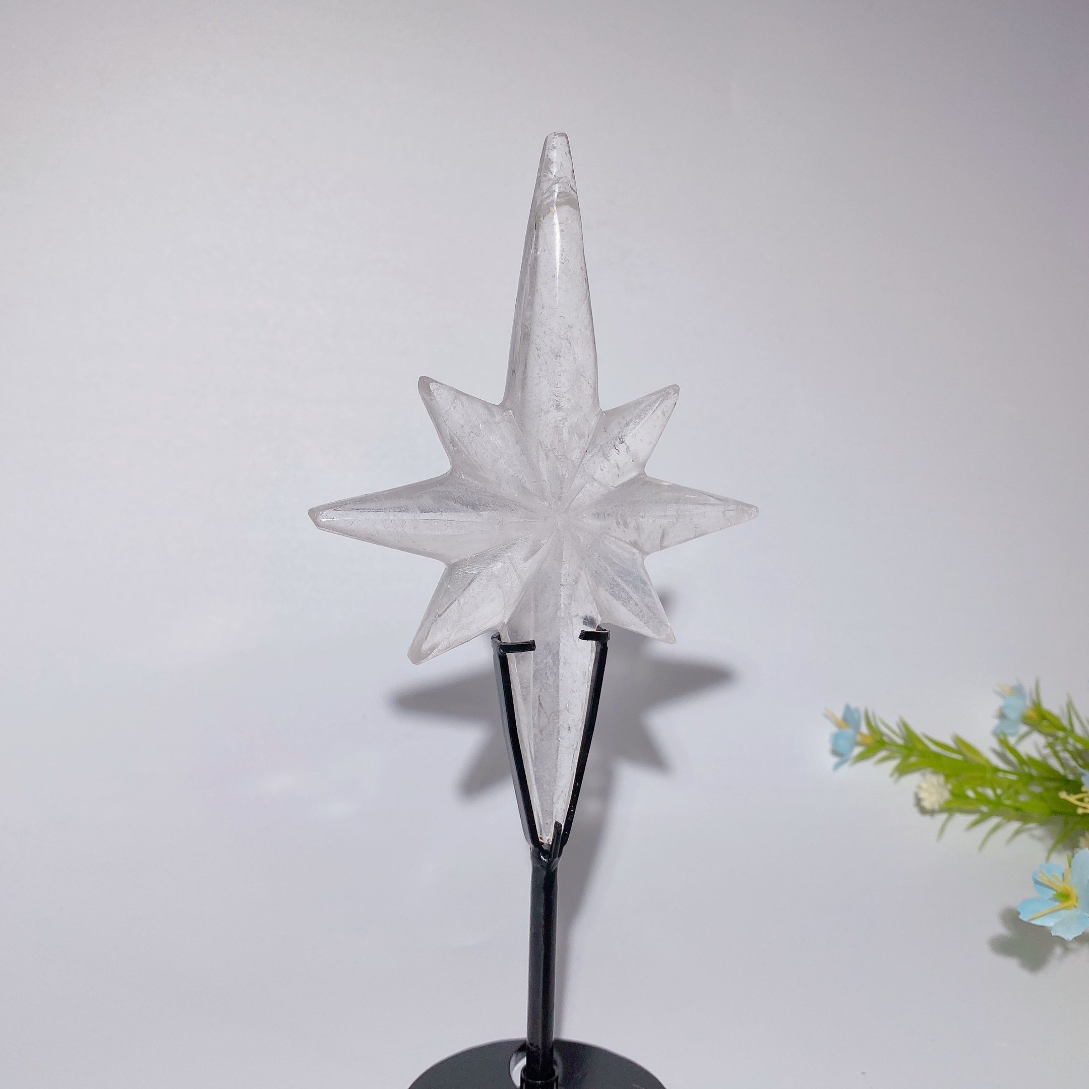 5.5in Fluorite & Clear Quartz Crystal Figurine with Stand