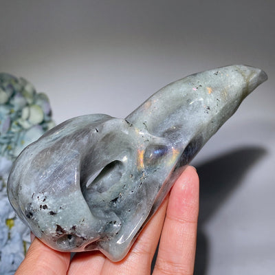 5.7 inch Labradorite Raven Skull Crystal Animal Carving