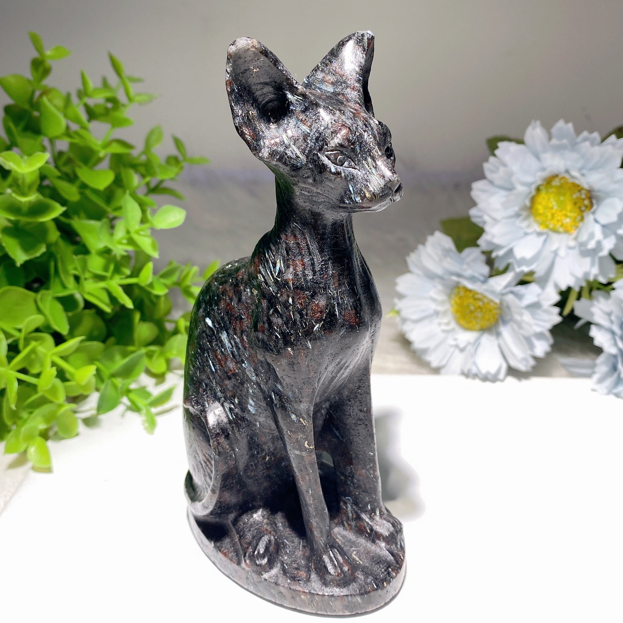 5.9 inch Mixed Crystal Cat Carvings for Healing & Energy