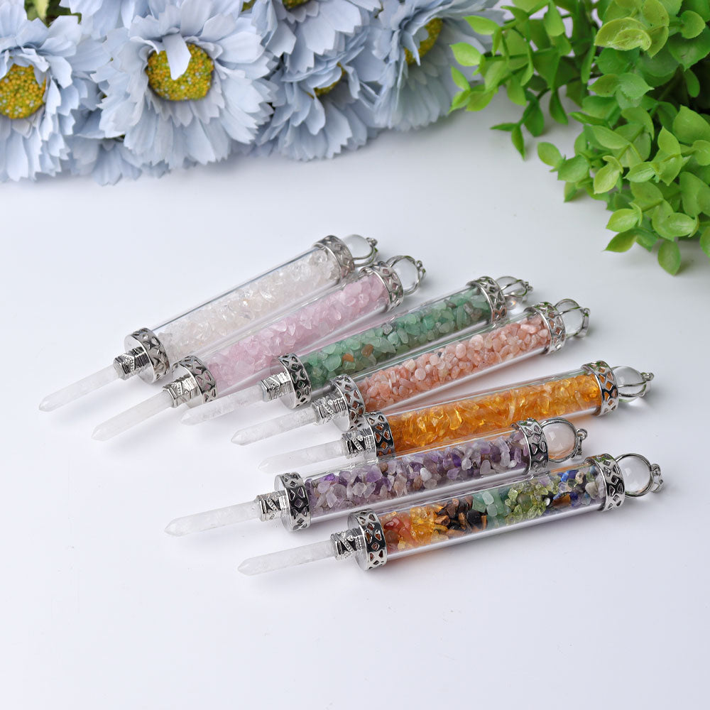 5 inch Crystal Pendant Filled with Healing Chips