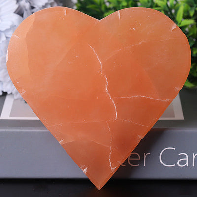 5 inch Peach Selenite Heart Shape Crystal for Meditation