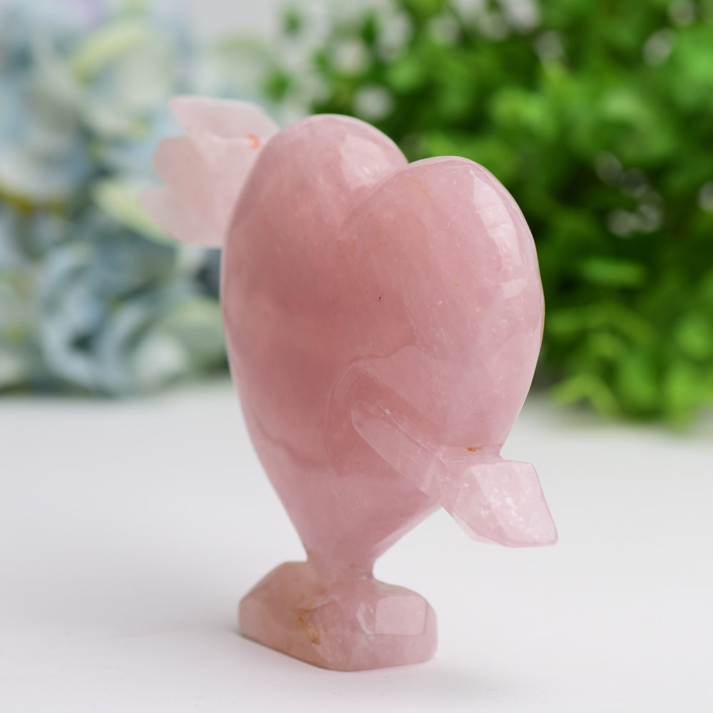 5 inch Rose Quartz Heart Arrow Crystal Carving
