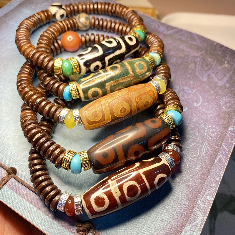 Nine-Eye Dzi Bead Wealth Bracelet | Unisex Agate Jewelry