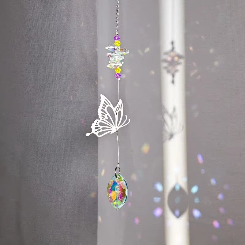 Crystal Suncatcher Outdoor Wind Chime Hanging Crystal Angel Butterfly Pendants Garden Tree Decor Window Drop Bell Hanging Decor