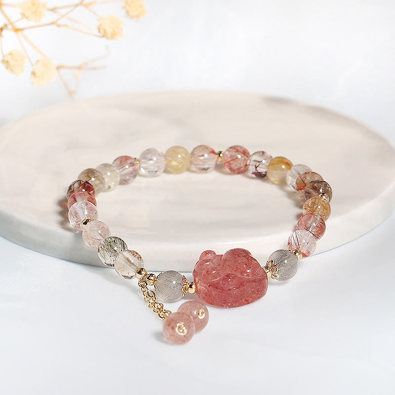 Strawberry Quartz Love Bracelet with Rutilated Quartz & Moonstone