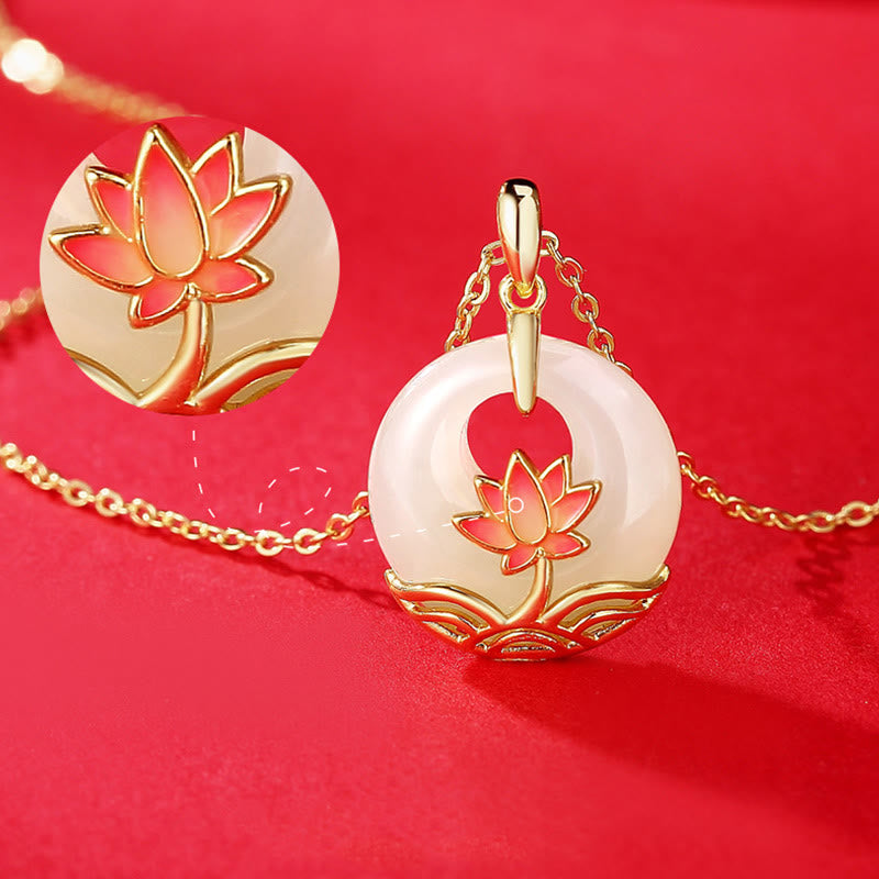 Hetian White Jade Lotus Flower Protection Necklace
