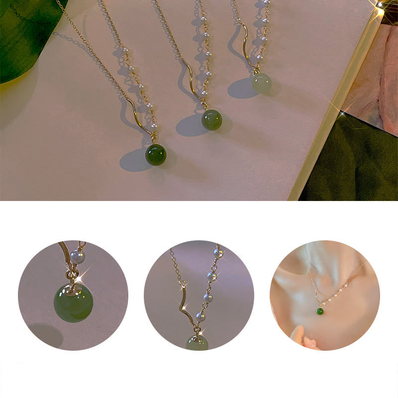 Natural Hetian Jade Pearl Luck Bead Necklace for Prosperity