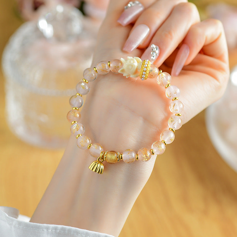 8.5mm Incense Ash Liuli Glass Spiritual Bracelet with Nine-Tailed Fox Charm