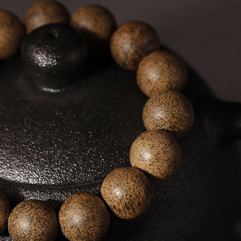 Natural Agarwood Chinese Zodiac Peace Bracelet 12mm Beads