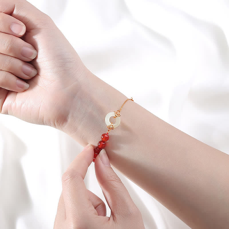 925 Sterling Silver Red Agate White Jade Peace Buckle Jade Bracelet for Confidence