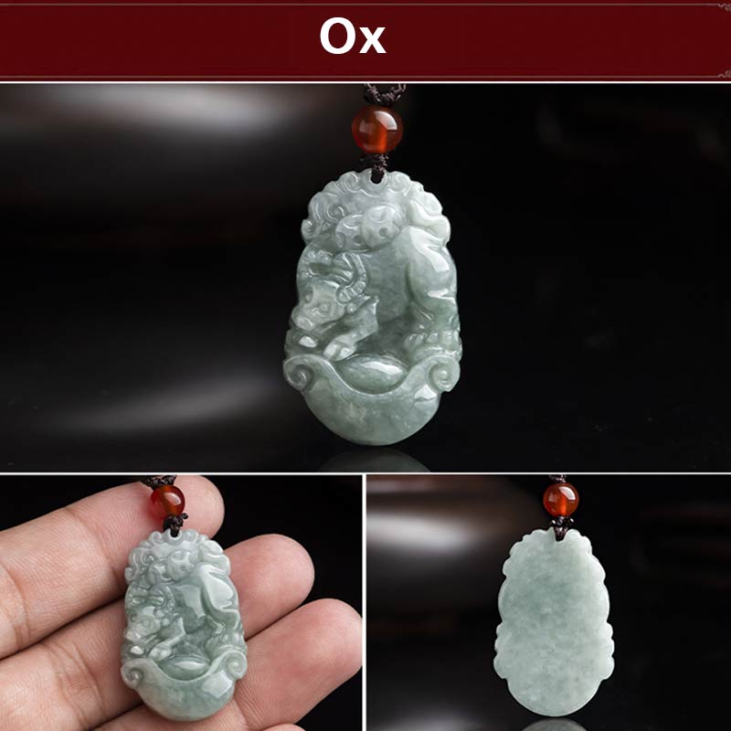 Unisex Jade Chinese Zodiac Success Pendant Necklace