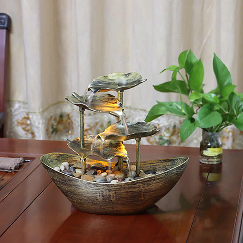 Lotus Leaf Waterfall Fountain with LED | Spiritual Home Accent