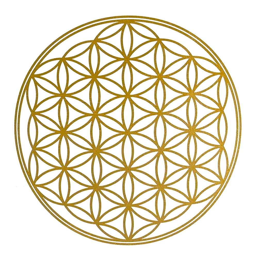 Golden Flower of Life geometric pattern on 528 Hz C Note Frosted Crystal Singing Bowl