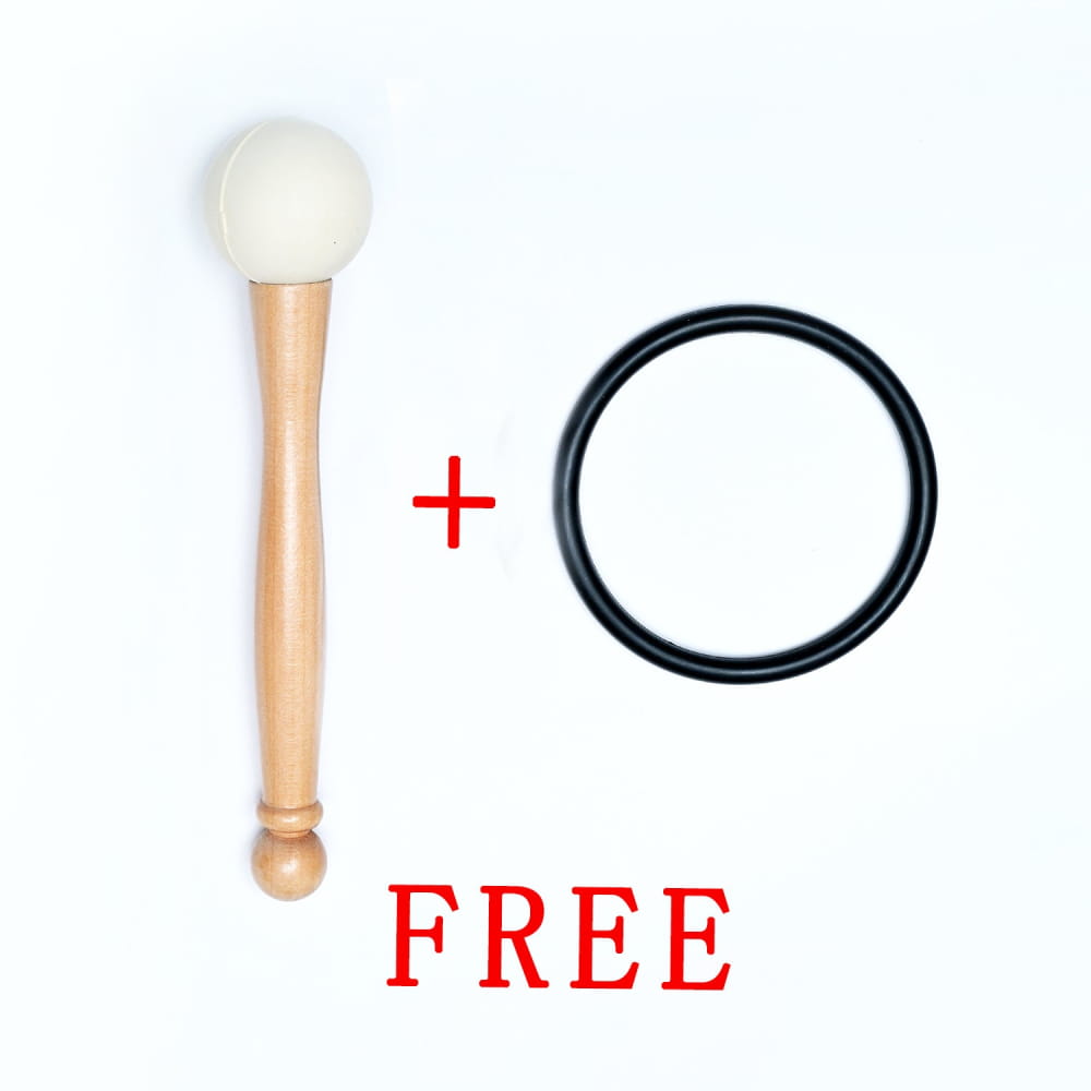 Wooden baseball bat with white top and black ring for 528 Hz C Note singing bowl