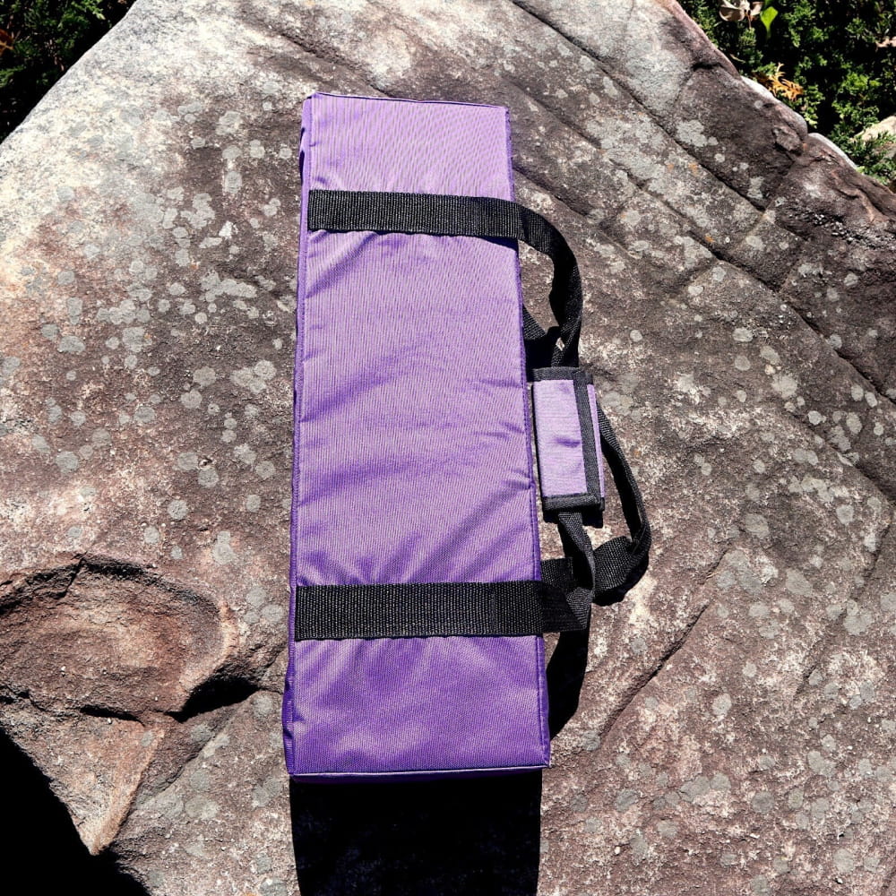 Purple and black nylon carrying case with straps for 528Hz Crystal Giant Tuning Fork