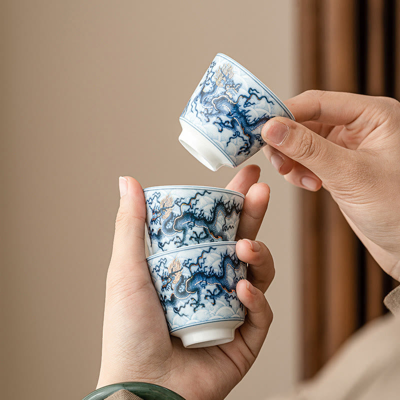Small Blue White Dragon Ceramic Teacup | 45ml Kung Fu Tea
