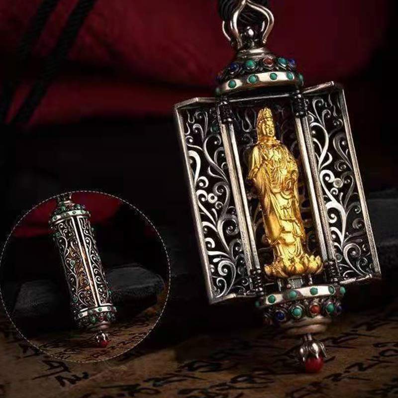 Silver Tibetan Avalokitesvara Spiritual Protection Decoration