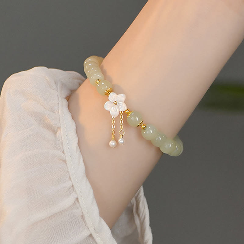 14-16cm Hetian Jade Luck Flower Bracelet
