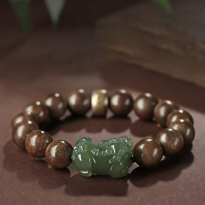 12mm Jade Pi Xiu Agarwood Strength Bracelet