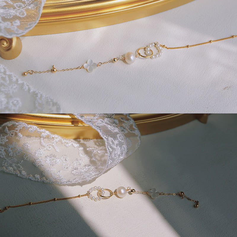 14K Gold Plated Pearl Double Peace Buckle Bracelet