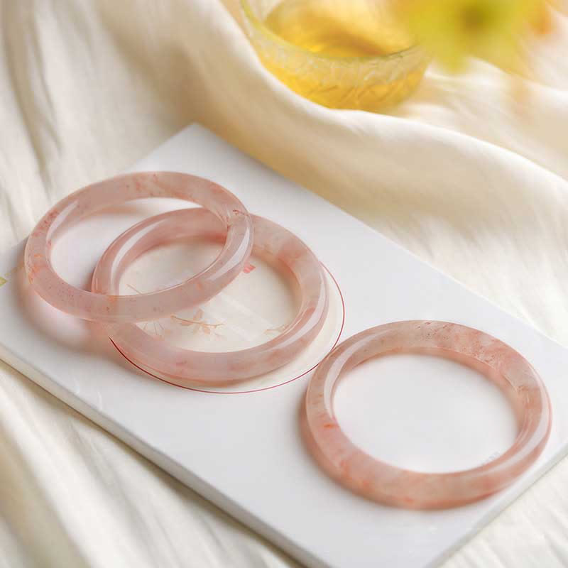 54-56mm Pink Golden Silk Jade Wealth Luck Bracelet