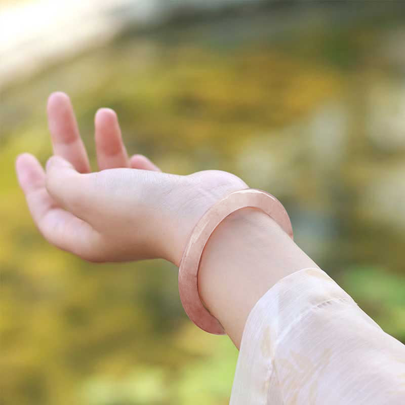 54-56mm Pink Golden Silk Jade Wealth Luck Bracelet