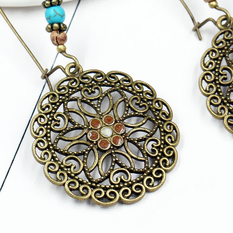 Copper Spiritual Earrings With Flower Design for Luck & Abundance