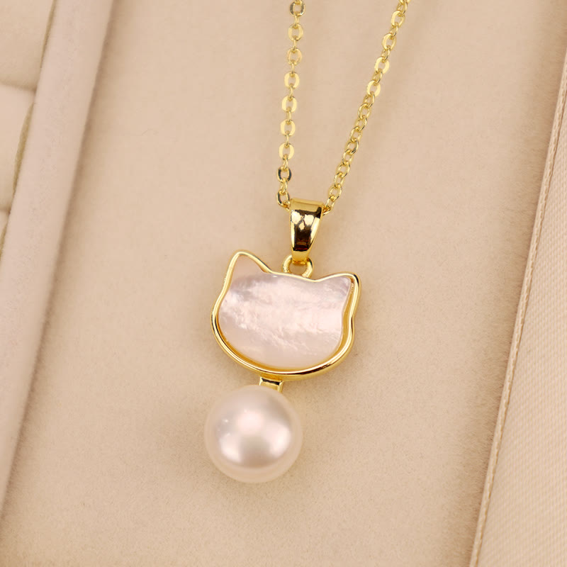 Natural Pearl Copper Cat Healing Necklace & Earrings Set