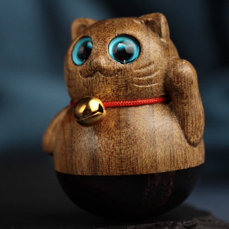 Phoebe Zhennan Wood Mini Lucky Cat Blessing Statue
