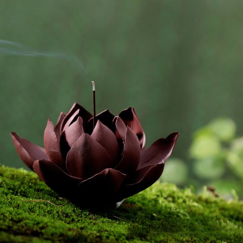 Tibetan Lotus Incense Burner in Purple Clay for Peace & Calm