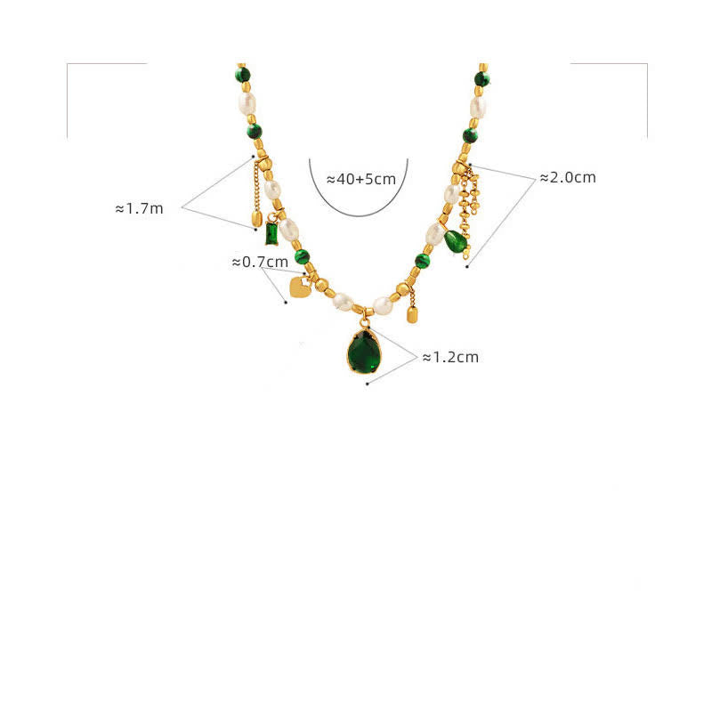 Calm Pearl Necklace Pendant with Zircon & Turquoise 18K Gold