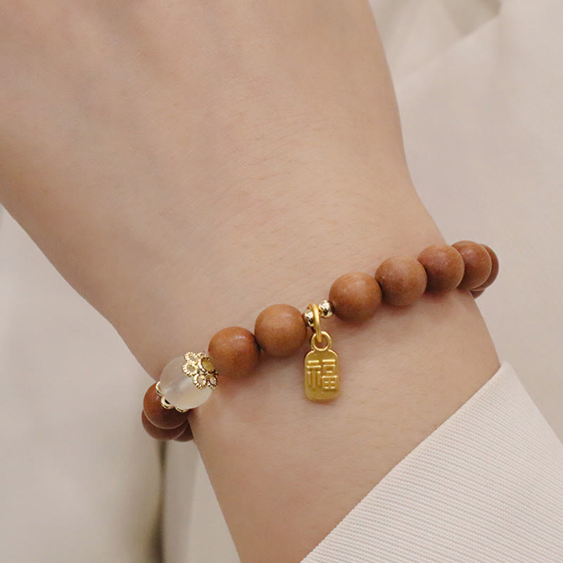 Sandalwood Cat's Eye Fu Charm Protection Bracelet