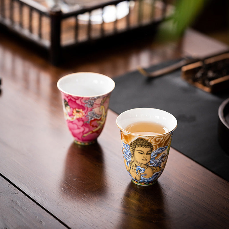 Dunhuang Flying Apsaras Ceramic Tea Cup 100ml Zen Decor
