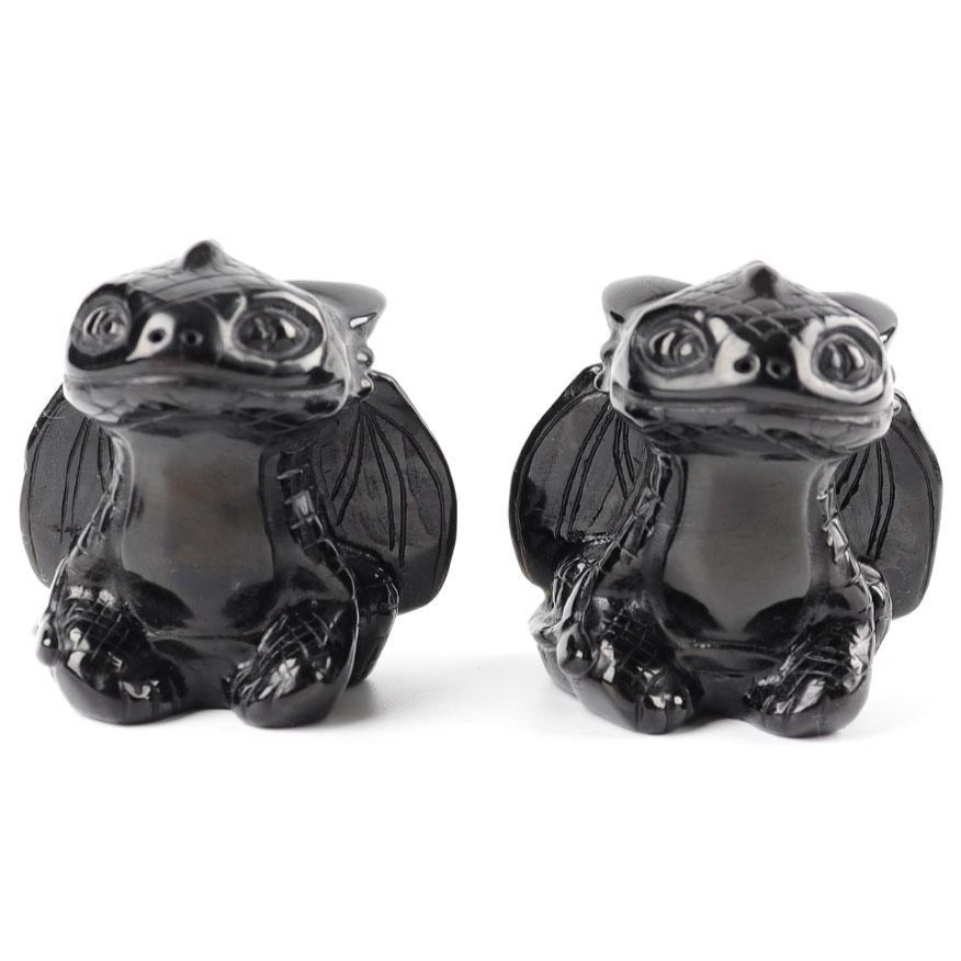 Black Obsidian Crystal Dragon Carving 2.4in Sculpture