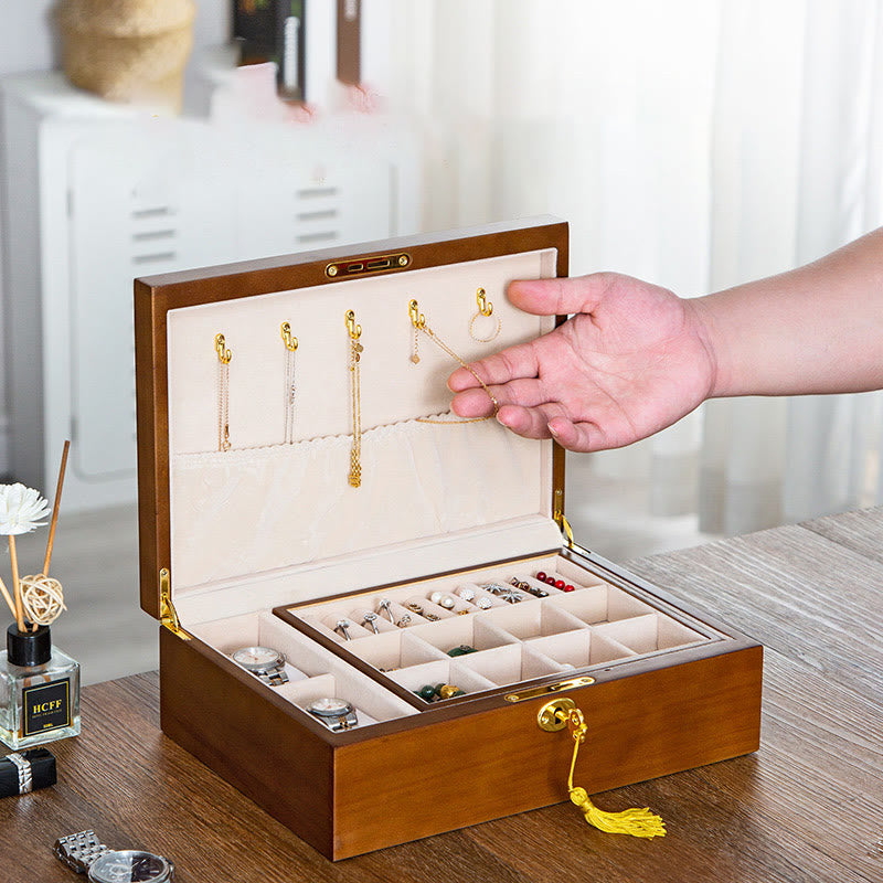 Two-Layer Solid Wood Jewelry Box | Vintage Spiritual Storage