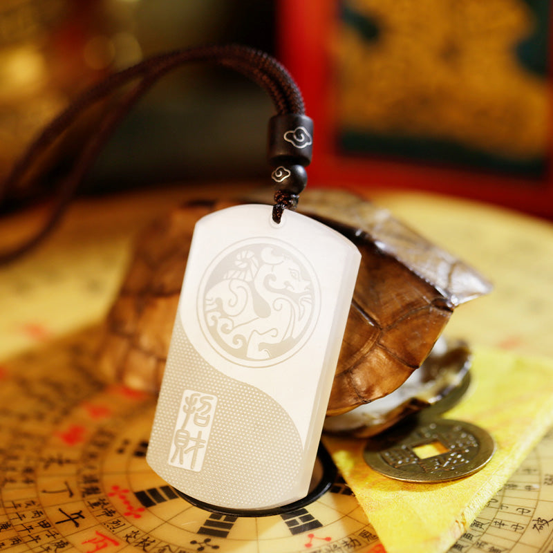 White Jade Luck Protection Necklace with PiXiu Yin Yang Symbol