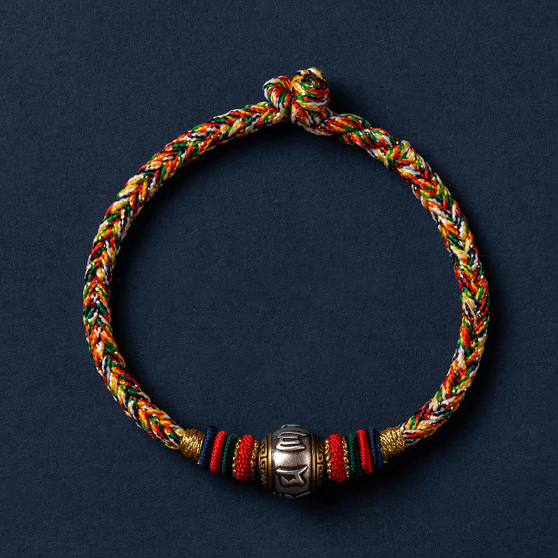 925 Sterling Silver Om Mani Padme Hum Braided Bracelet with King Kong Knot for Luck and Protection