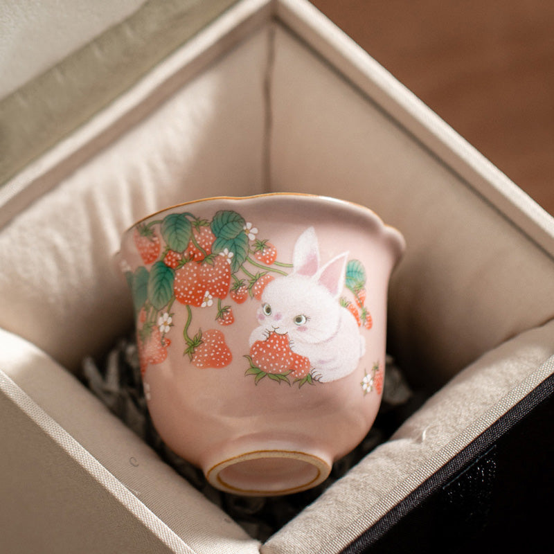 Strawberry Rabbit Ceramic Teacup 55ml | Healing Sounds