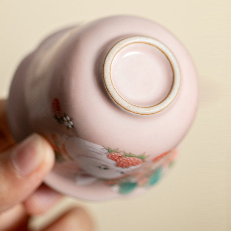 55ml Ceramic Strawberry Rabbit Teacup | Zen Decor Delight