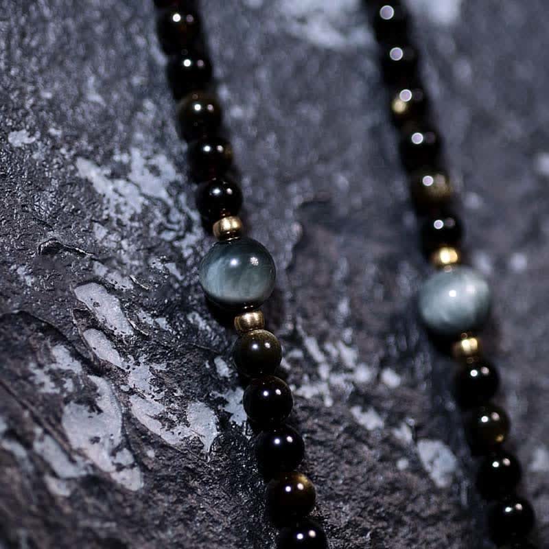 108 Bead Gold Sheen Obsidian Tigereye Wealth Bracelet