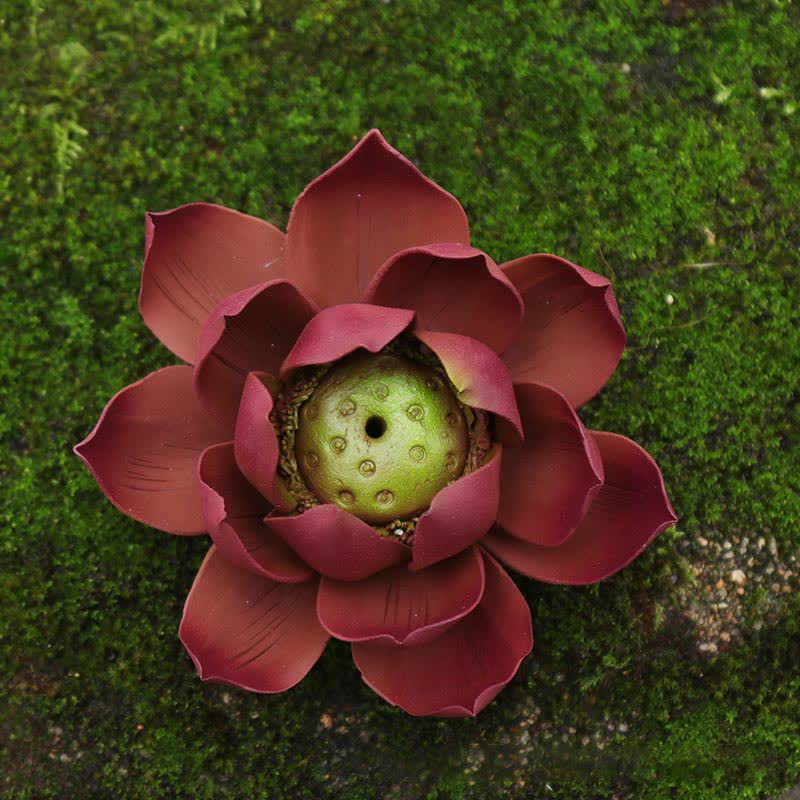 Tibetan Lotus Incense Burner in Purple Clay for Peace & Calm