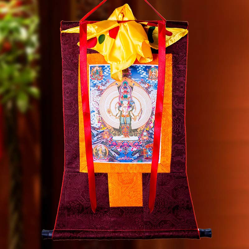 Tibetan Avalokitesvara Thangka Wall Decor 60cm Blessing