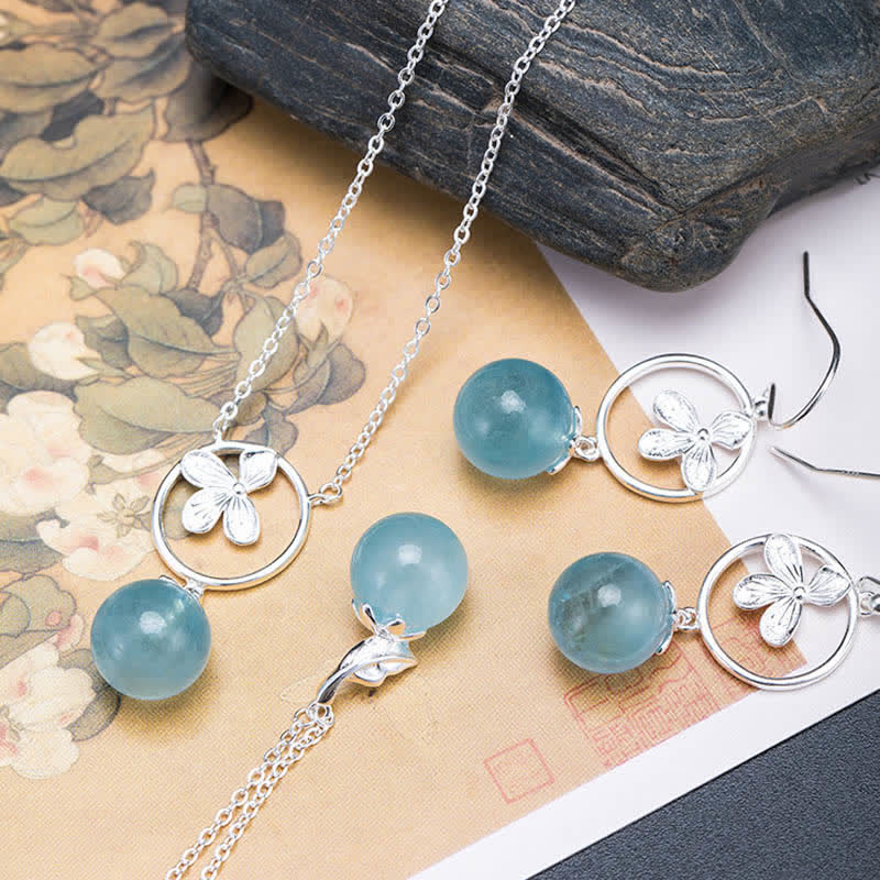 925 Sterling Silver Aquamarine Earrings Necklace for Emotional Healing